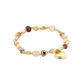 biba armband crystal met natuursteen kralen en hartjes bedel beige