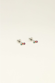 My Jewellery oorbellen Universe studs met gekleurde ronde steentjes zilver