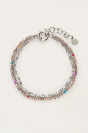 My Jewellery Sunrocks driedubbele armband met taupe kralen zilver