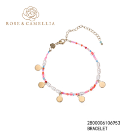 rose & camellia armband gekleurde kralen/parels en muntjes goud