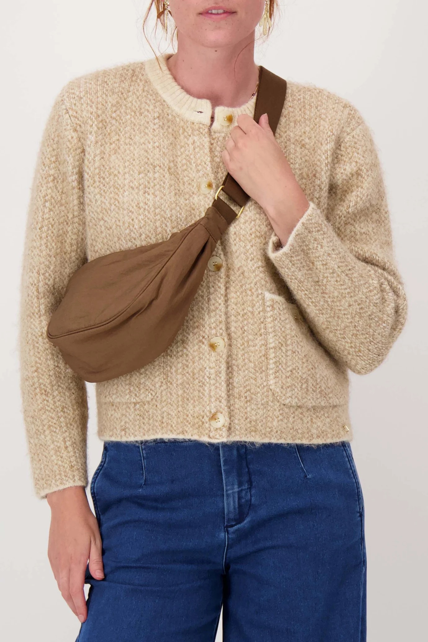 zusss nylon fanny pack chocoladebruin One size