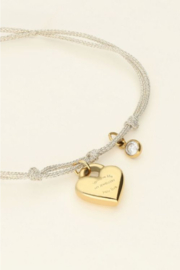 my  jewellery armband | Touwarmband met hart en diamantje goud*