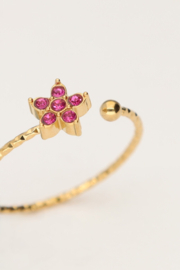 My jewellery Minimalistische ring met bloem en roze strass verstelbaar