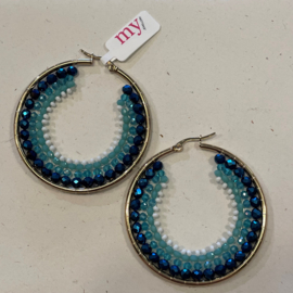 My jewellery oorbellen | goud rond met blauwe kralen