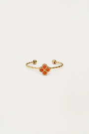 My jewellery Minimalistische ring met klaver en oranje strass verstelbaar