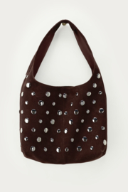My Jewellery Donkerbruine schoudertas met grote studs