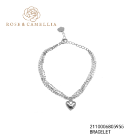 rose & camellia 5 schakels met hart zilver