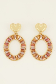 my jewellery oorbellen | Lichtroze ronde statement oorhangers met hartje