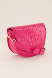 my jewellery tas | roze schoudertas half rond met croco print