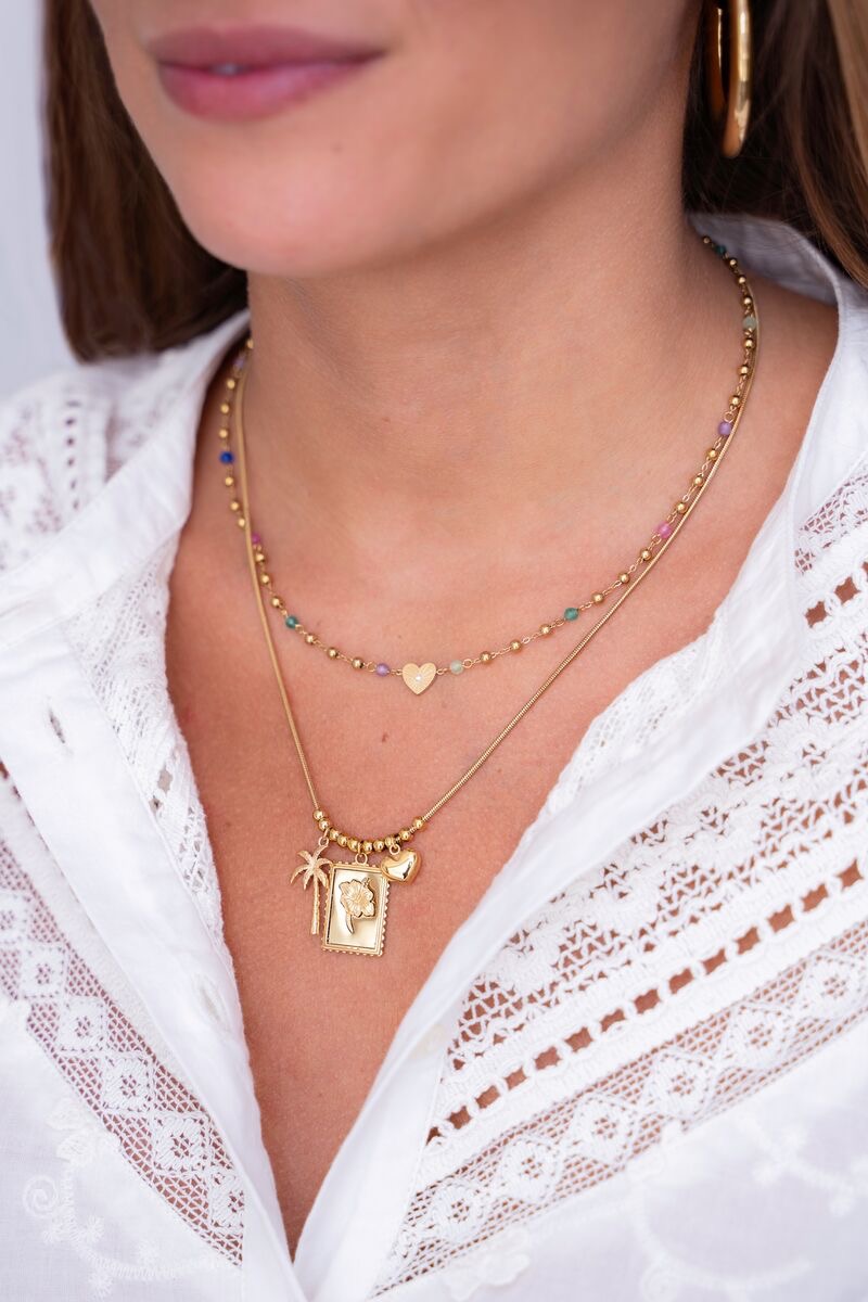 My jewellery Ketting met hart en groene kralen zilver