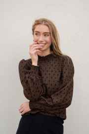 zusss blouse met col in crinkle stof met blockprint