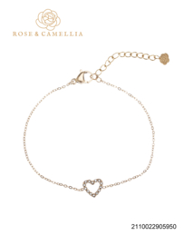rose en camellia armband met strass hartje