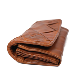 Bear Design gevlochten overslag portemonnee 'Noor' | cognac