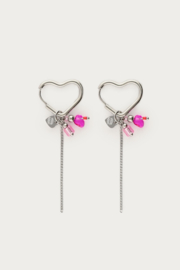 My Jewellery oorbellen Hartvormig met roze kralen zilver