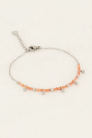 My Jewellery armband | zilver vintage armband met oranje kralen & bolletjes