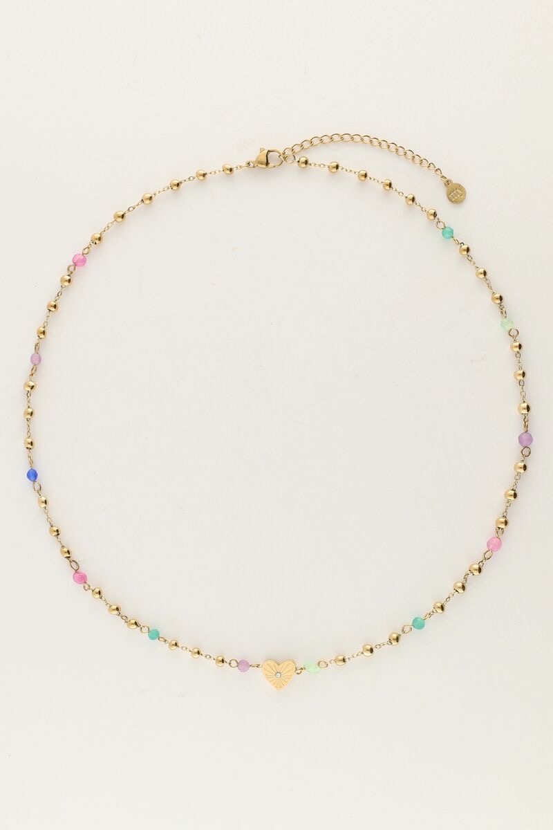 My jewellery Ketting met hart en groene kralen goud