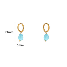 Go Dutch Label oorbellen Drop Stone Hoop - 14K + Blue