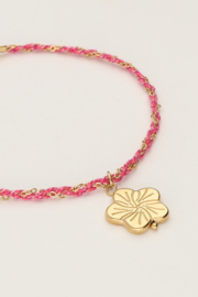 My jewellery Sunrocks roze koord armband met bloem goud