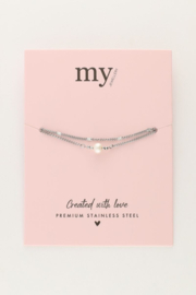 My Jewellery armband  dubbel met muntjes en parel zilver