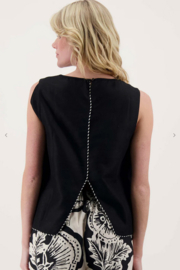zusss linnen top mouwloos met tape details black