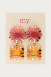 My Jewellery oorbellen statement oorhangers met roze en oranje stenen
