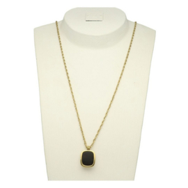 Camps & Camps ketting Chain Necklace With Square Stone black