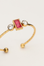 My jewellery Minimalistische ring met vierkante rode strass verstelbaar