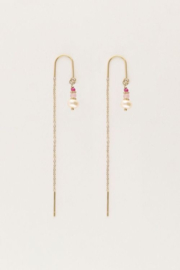 My jewellery Doortrek oorhangers met roze kralen en parel goud