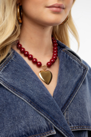 My Jewellery Burgundy statement ketting met ronde kralen