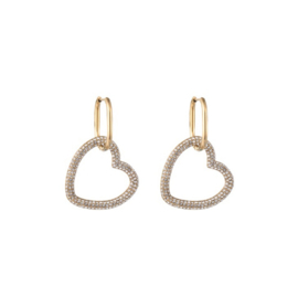 Go Dutch Label oorbellen | hanger hart goud steentjes.