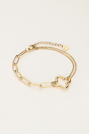 My jewellery armband met klaver en verschillende schakels goud