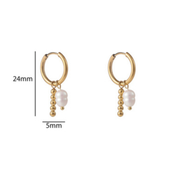 Go Dutch Label oorbellen pearly dot hoop - 14k