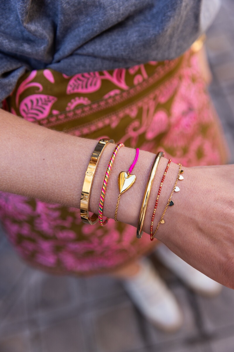 my jewellery Roze touw armbandje met hartje goud
