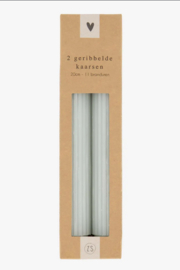Zusss 2 geribbelde kaarsen 20cm | saliegroen