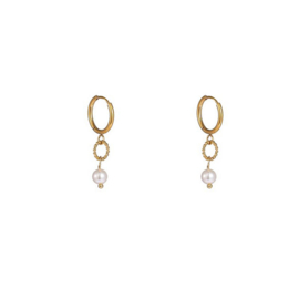 Go Dutch Label oorbellen subtle stone hoop pearl - 14k