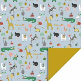 HOP | inpakpapier party animals mustard 70cm x 3m