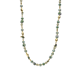 biba ketting lang goud, crystal en natuursteen groen