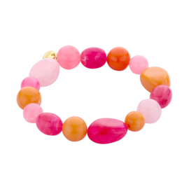 biba armband chunky kralen resin oranje/roze