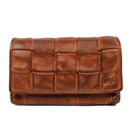 Bear Design gevlochten overslag portemonnee 'Emma' | cognac