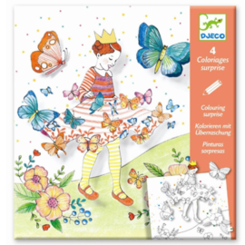 Djeco knutselen | kleurplaat met verassingen vlindermeisje