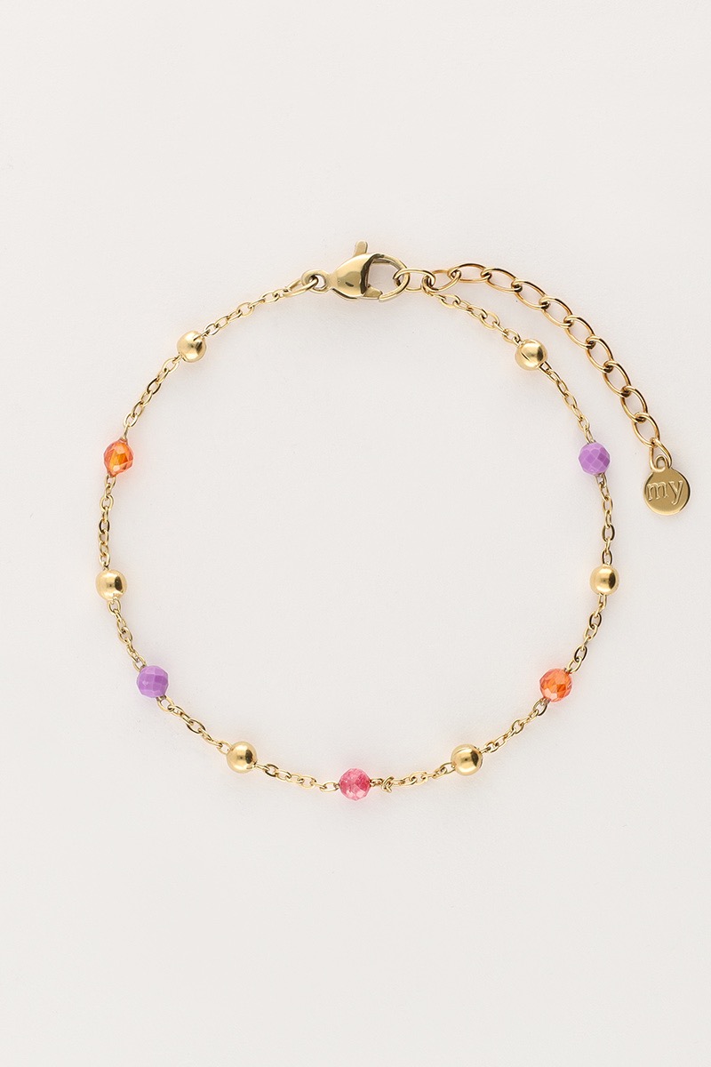 my jewellery Armband met roze en paarse kralen goud
