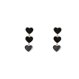 Go Dutch Label oorbellen 3 small hearts zwart  - 14k