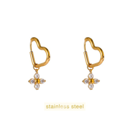 Go Dutch Label oorbellen Heart + Clover Hoop goud