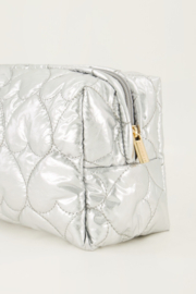 My jewellery Zilverkleurige toilettas met padded hartjes