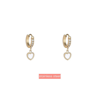 Go Dutch Label oorbellen strass hoop parlemoeren hartje - 14k