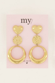 My Jewellery oorbellen | dubbele ronde statement oorbellen met hart goud