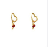 Go Dutch Label oorbellen Heart + Stone Hoop + burgundy goud