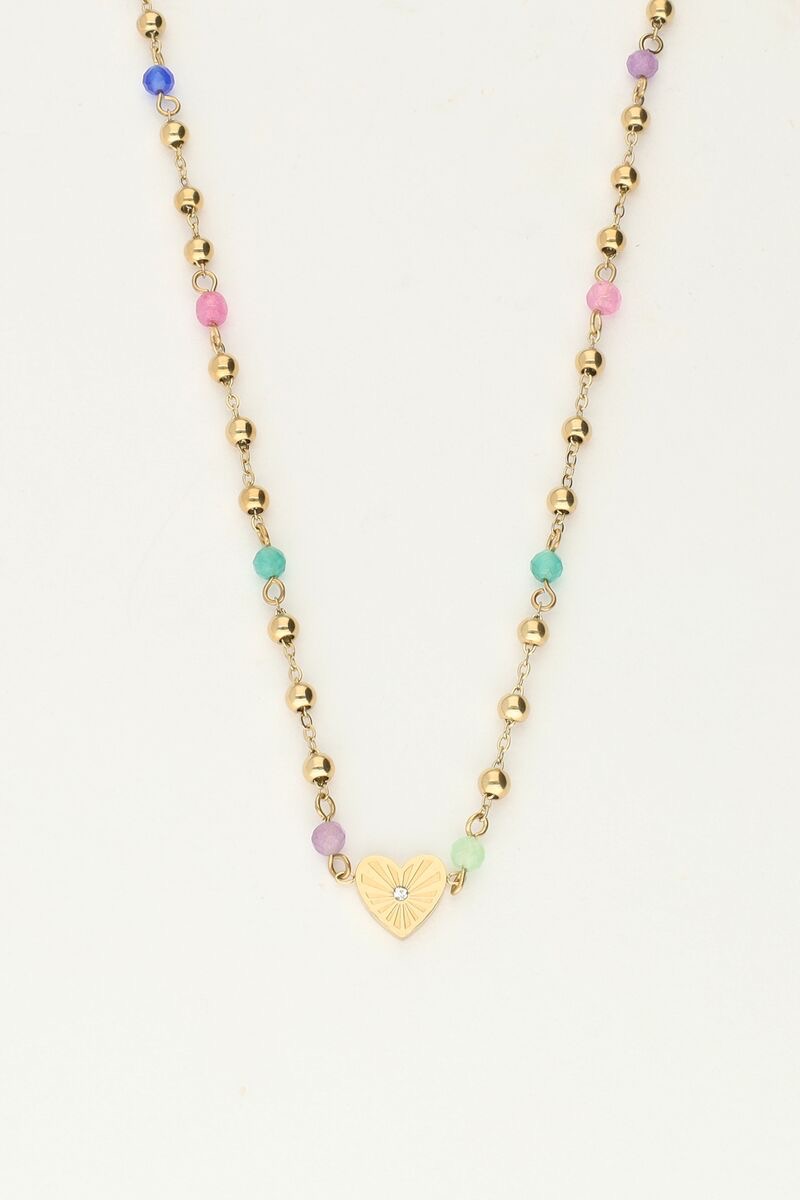 My jewellery Ketting met hart en groene kralen goud