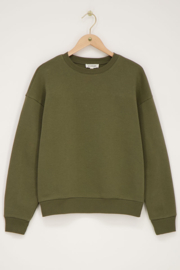 My Jewellery donkergroene sweater met ruffle en patch