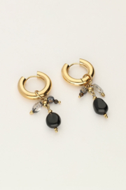 My jewellery oorbellen hoop zwarte steentjes goud
